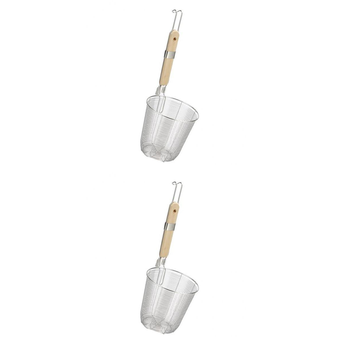 2x Kitchen Noodle Strainers with Hook, Stainless Steel, Deep Fry Basket S+M