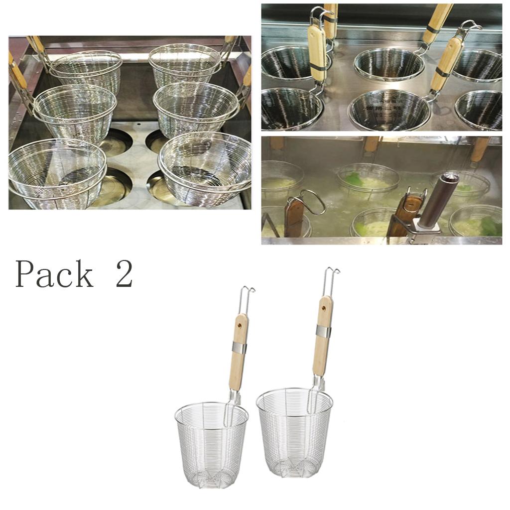 2x Kitchen Noodle Strainers with Hook, Stainless Steel, Deep Fry Basket S+M