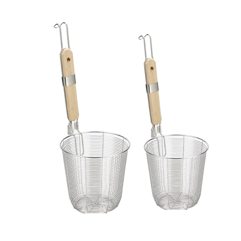 2x Kitchen Noodle Strainers with Hook, Stainless Steel, Deep Fry Basket S+M