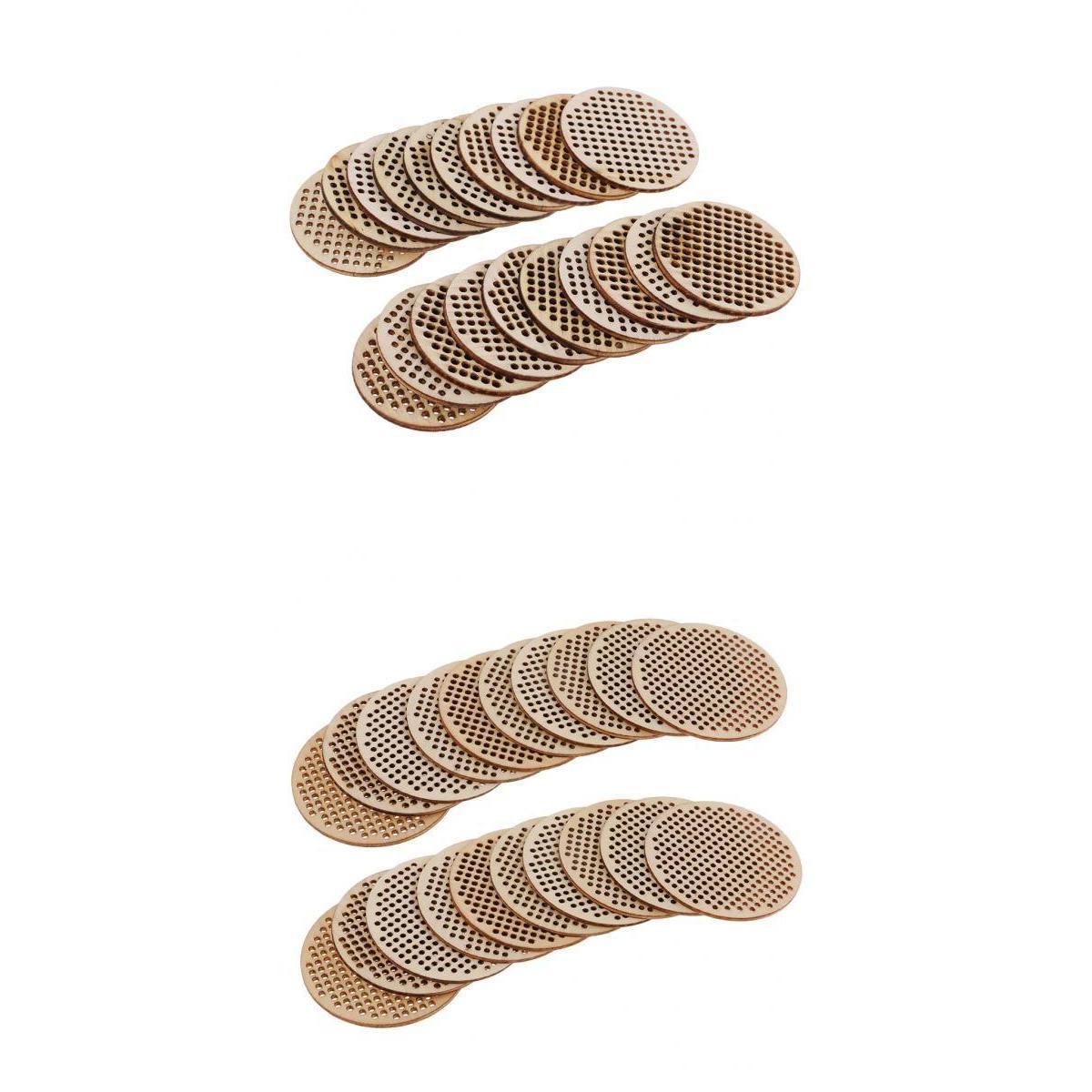 40Pcs Natural Multi-hole Round Wooden Pendant Cross Stitch Board DIY Jewelry