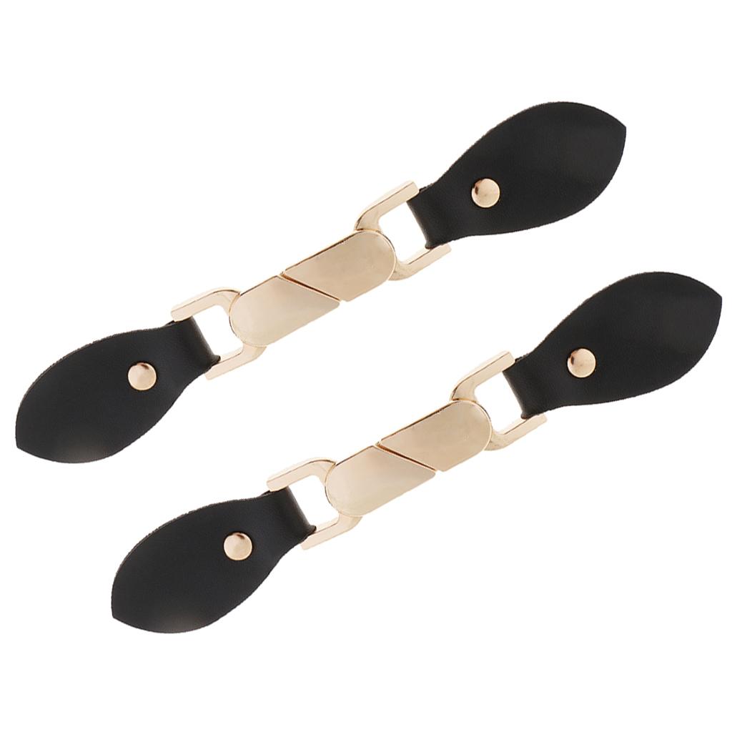2 Pair Fashion Black PU Leather Alloy Snap Toggle Button for Coats Fastener