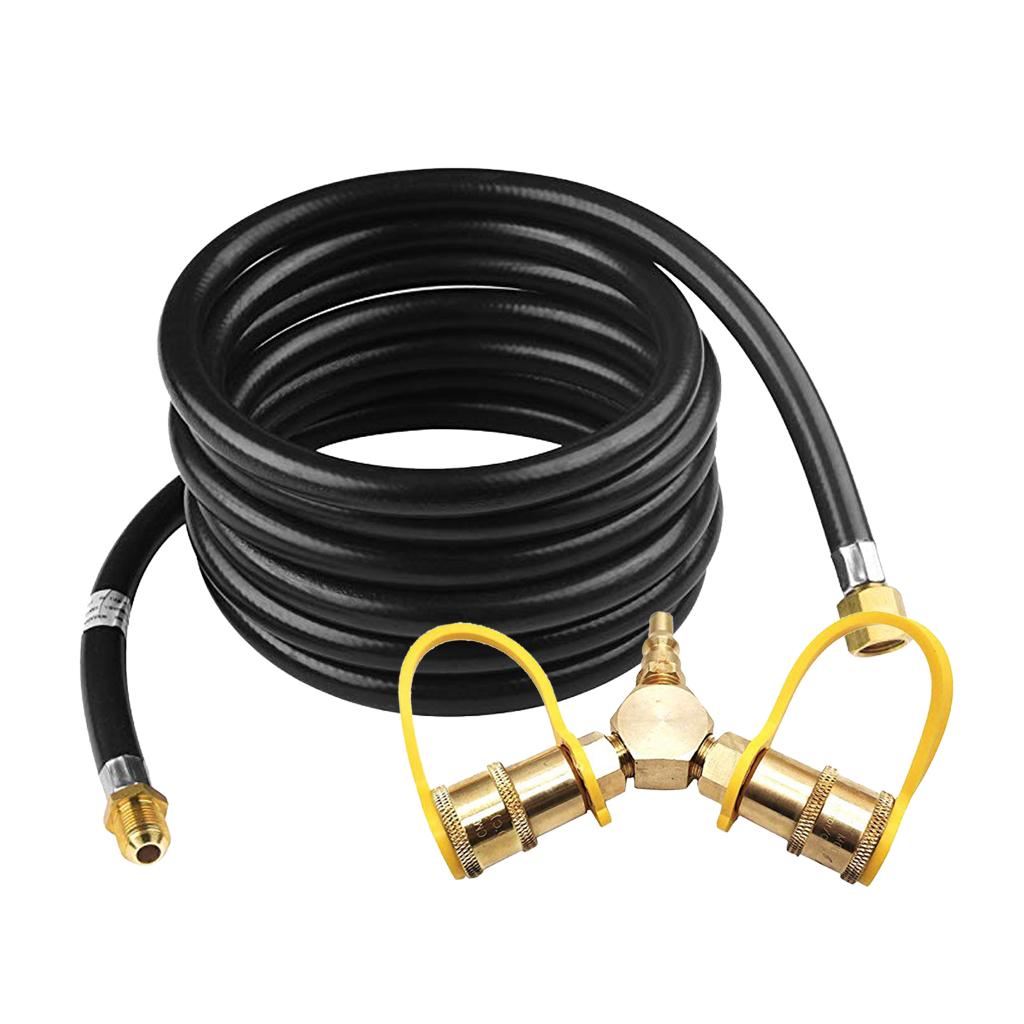 Brass 1/4 Propane Y Splitter Quick Connect Adapter Fitting Connector & Hose"
