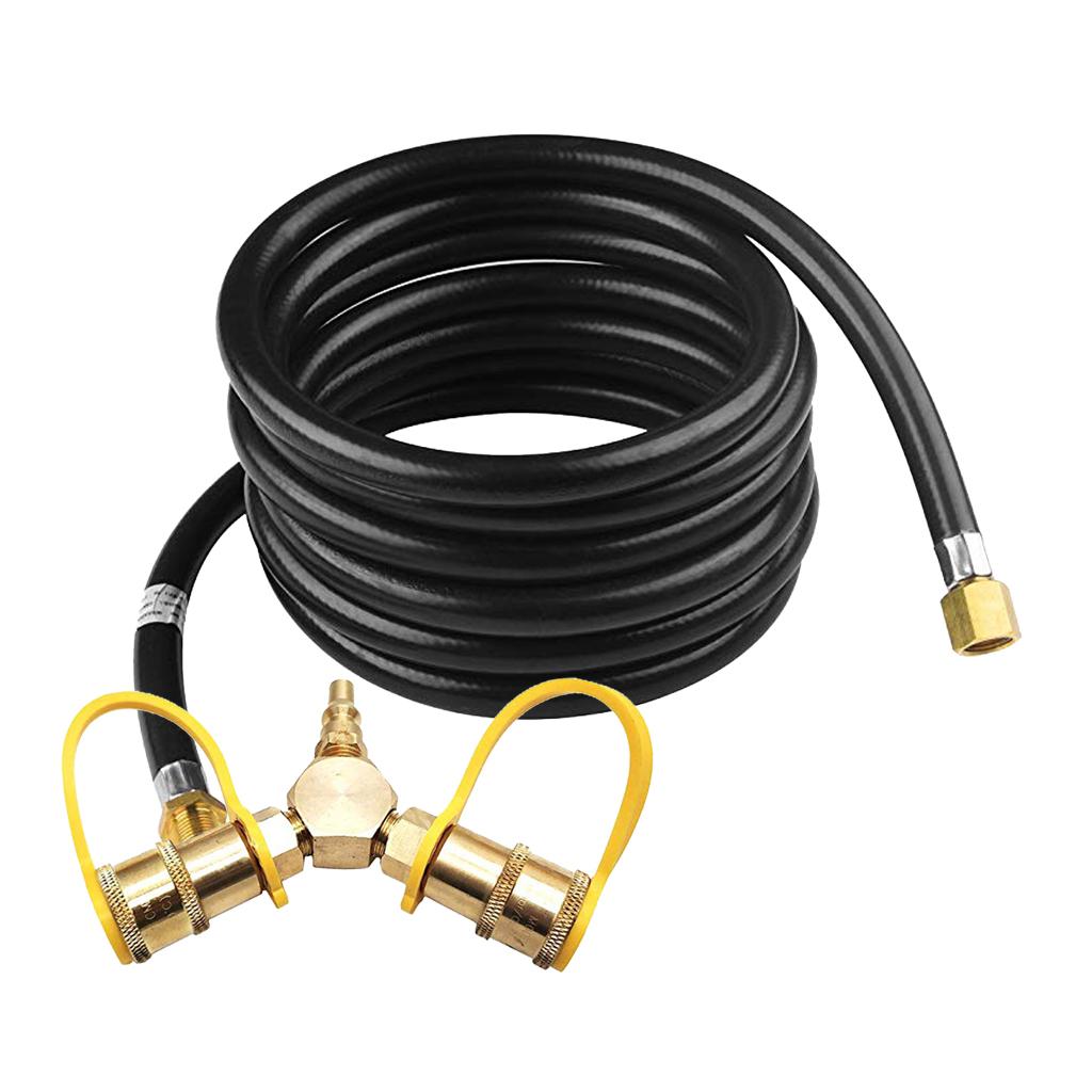 Brass 1/4 Propane Y Splitter Quick Connect Adapter Fitting Connector & Hose"