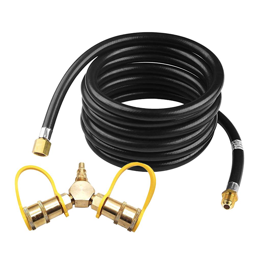 Brass 1/4 Propane Y Splitter Quick Connect Adapter Fitting Connector & Hose"