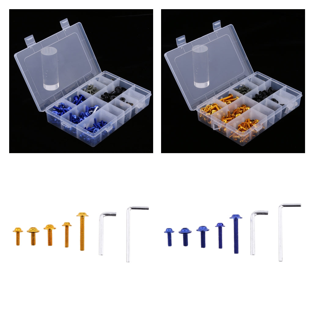 446pcs Motorcycle Windscreen Fairing Bolts Fastener Clips Screws Blue+Gold