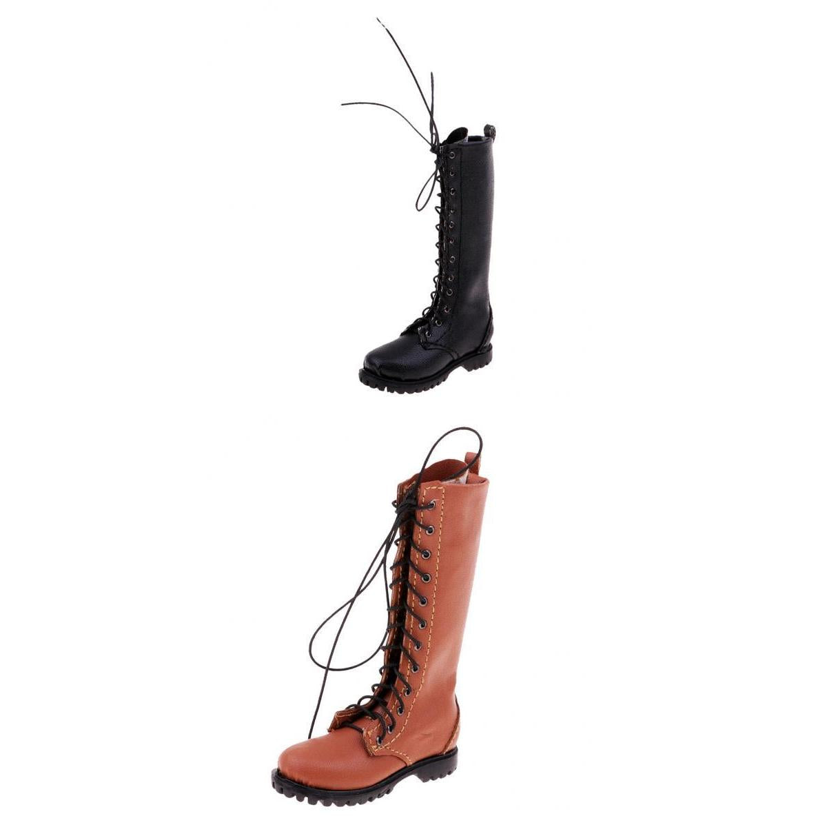 2 Pairs 1:6 PU Leather Boots Male Shoes for 12inch Soldier Action Figure