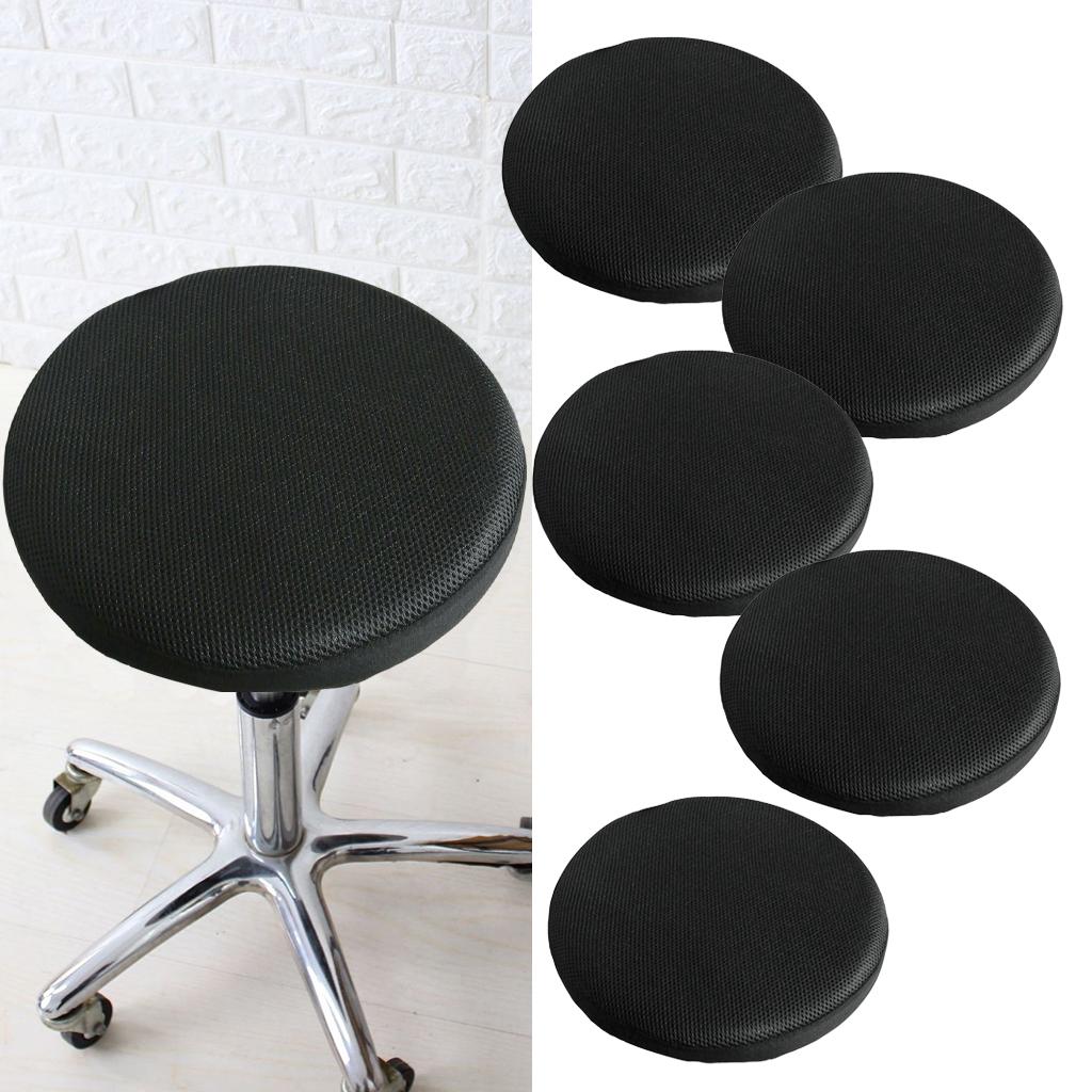 5pcs Bar Stool Covers Round Chair Seat Cover Sleeve Protector Black 40cm