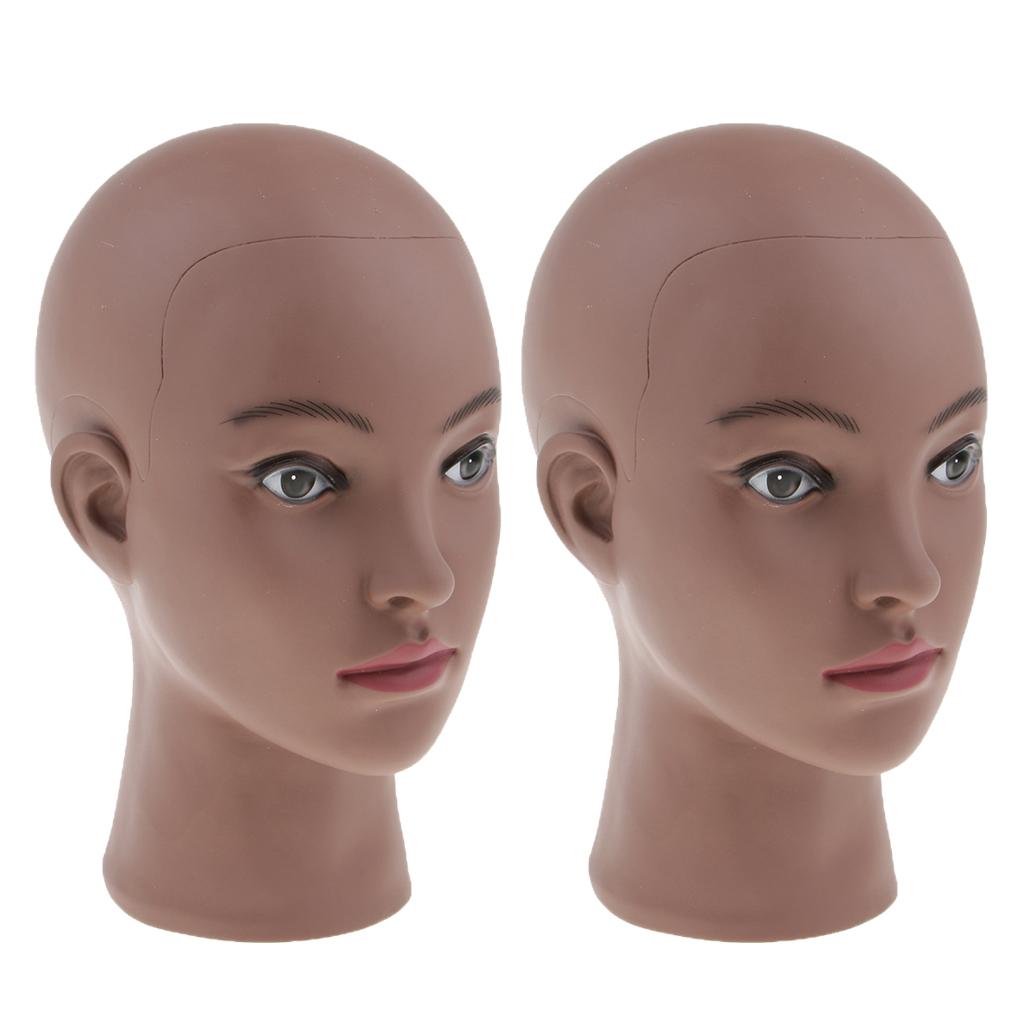 2pcs Mannequin Head Brown Female Pro Cosmetology Wig Glasses Display Model