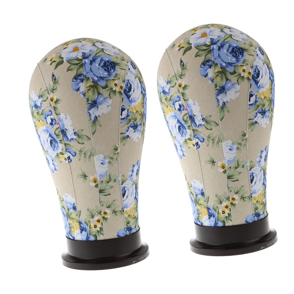 2x Mannequin Model Cork Head Canvas Block Wig Display Holder 21 Blue Peony"