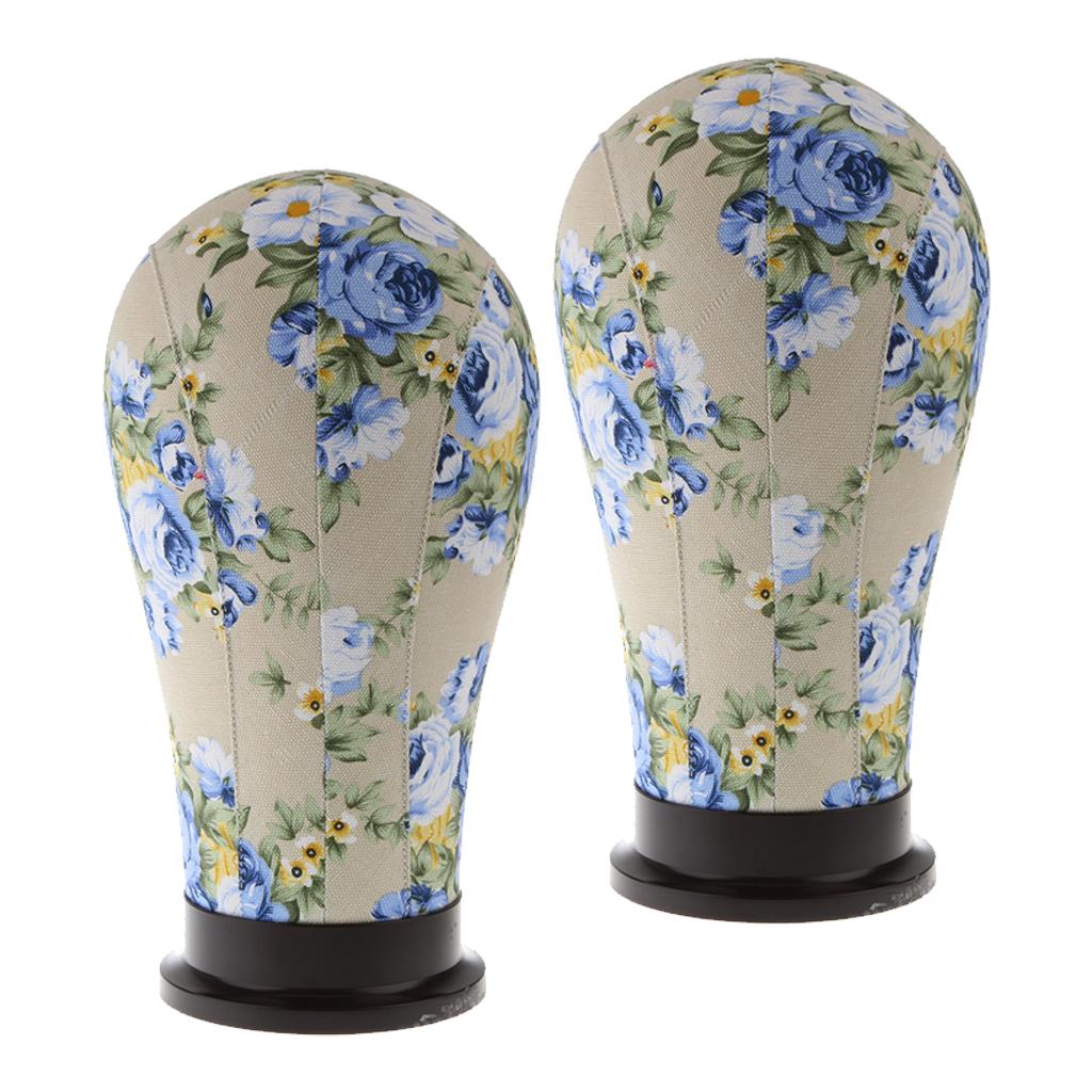 2x Mannequin Model Cork Head Canvas Block Wig Display Holder 21 Blue Peony"