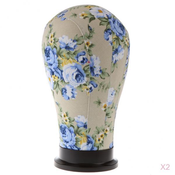2x Mannequin Model Cork Head Canvas Block Wig Display Holder 21 Blue Peony"