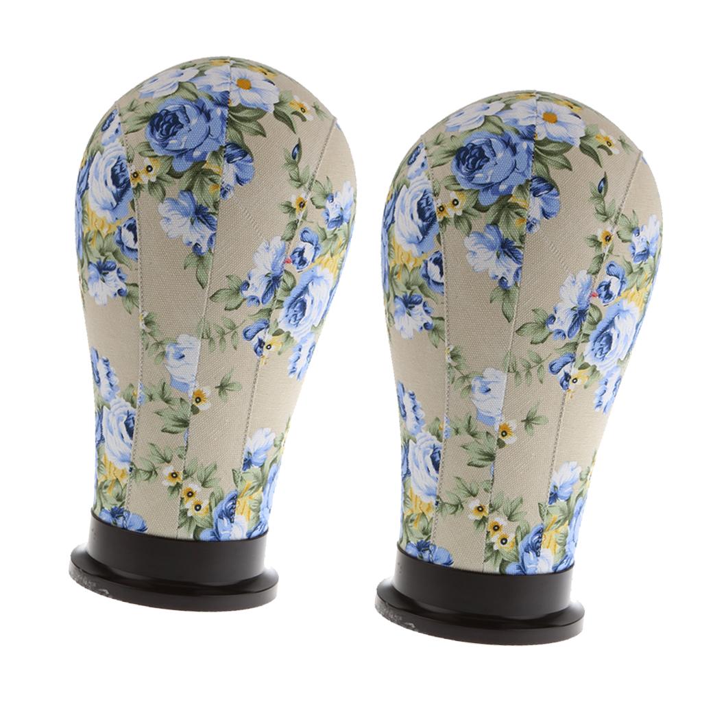 2x Mannequin Model Cork Head Canvas Block Wig Display Holder 21 Blue Peony"