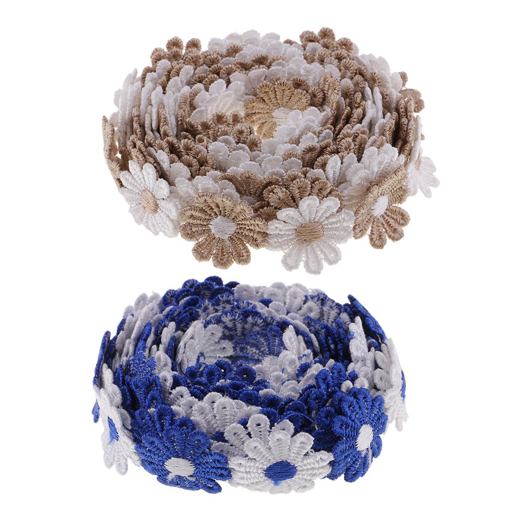 2 Pieces 3 Yards 25mm Daisy Flower Embroidery Lace Trim Ribbon Sewing Crafts