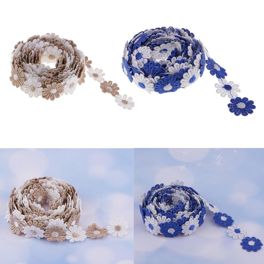 2 Pieces 3 Yards 25mm Daisy Flower Embroidery Lace Trim Ribbon Sewing Crafts