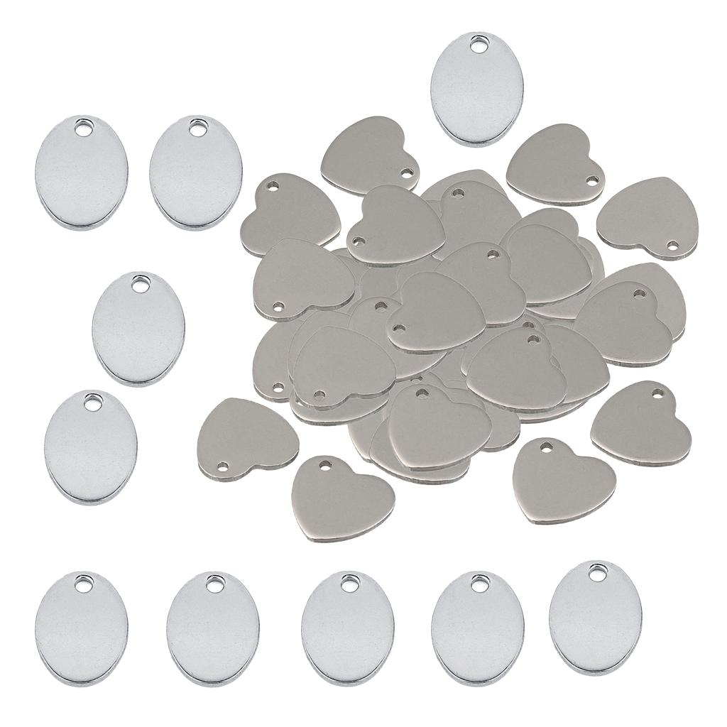 60Pc Metal Flat Heart Oval Blank Stamping Charms Tag Pendants Jewelry Making