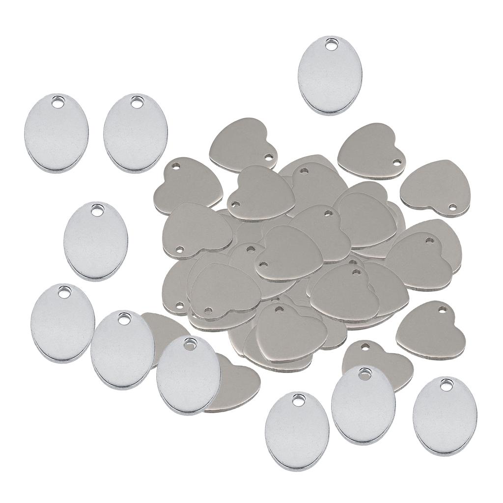 60Pc Metal Flat Heart Oval Blank Stamping Charms Tag Pendants Jewelry Making