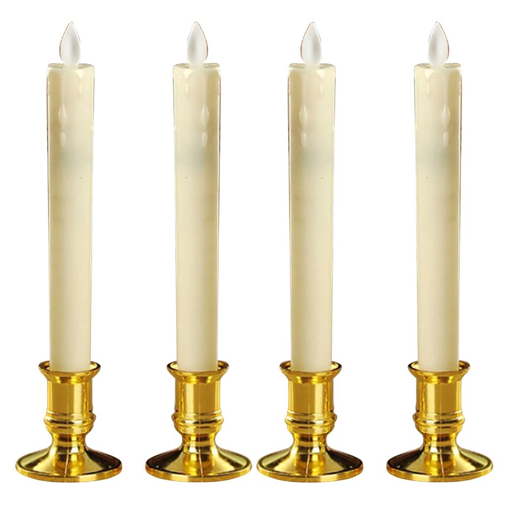 4pcs Warm LED Candle Romantic Swing Flame Real Candles Home Wedding Gold B