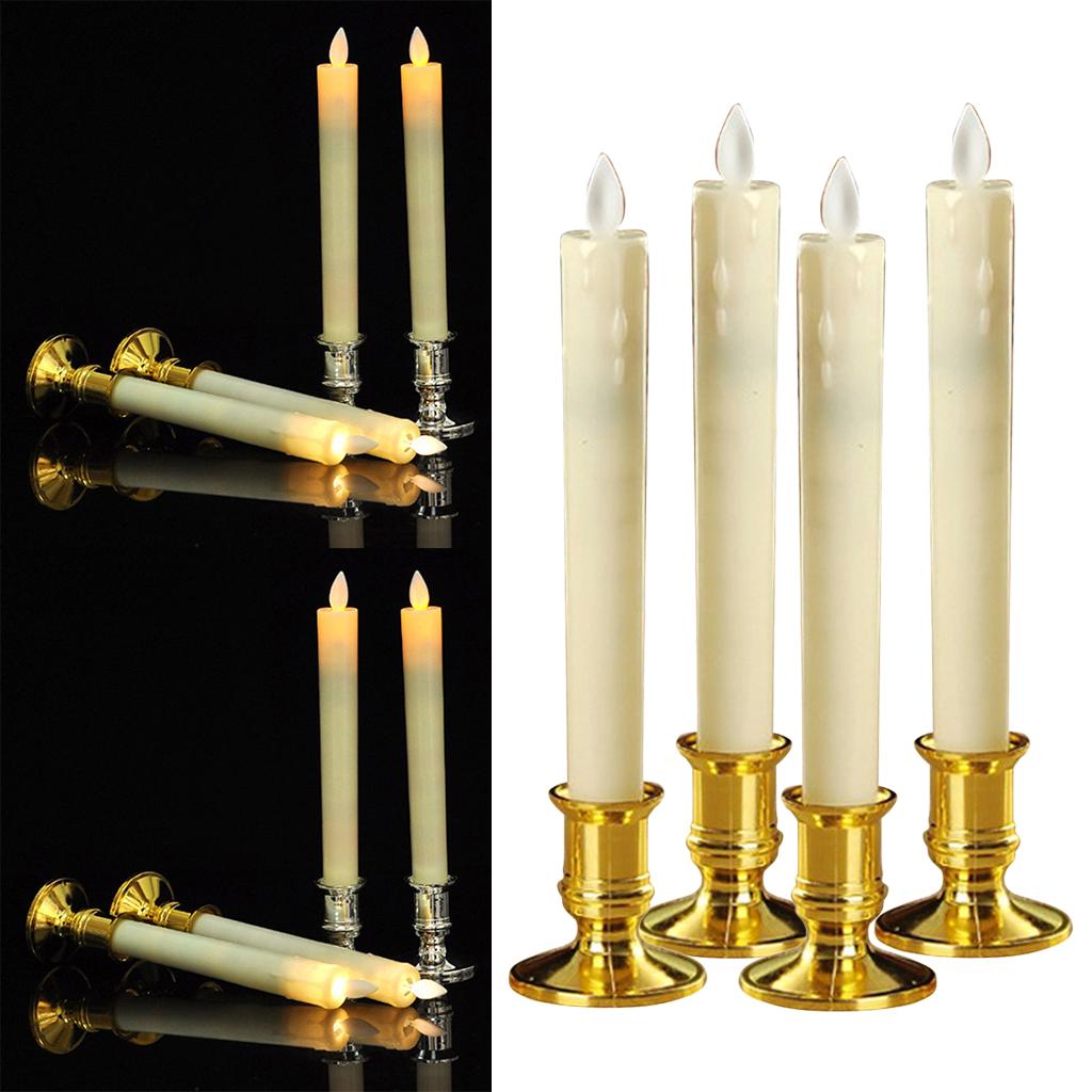 4pcs Warm LED Candle Romantic Swing Flame Real Candles Home Wedding Gold B