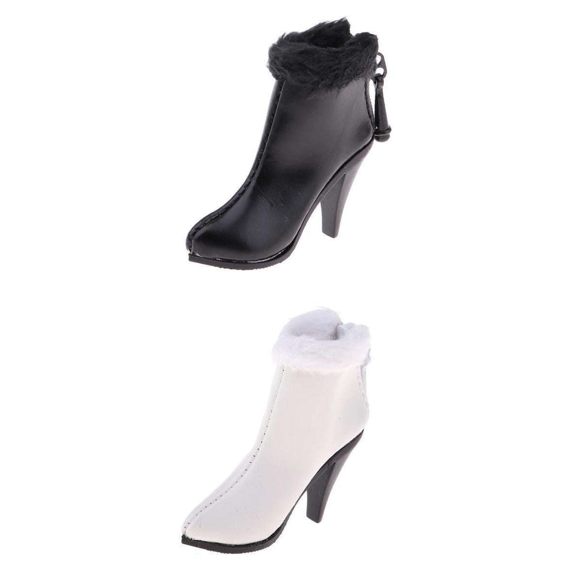 2 Pairs 1/6 High Heels Shoes Ankle Boots for 12'' Female Action Figure Body