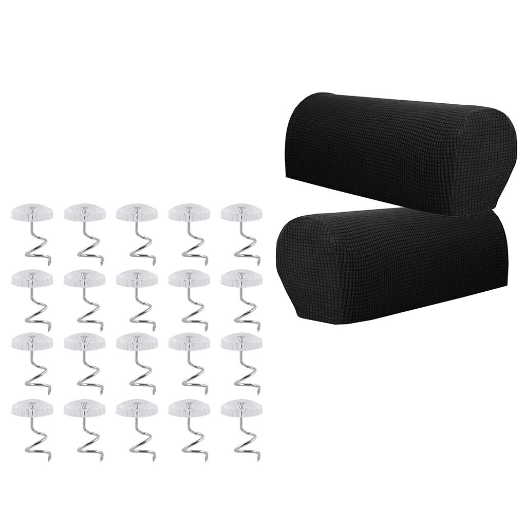 1 Pair Furniture Sofa Armrest Covers Protectors with 20 Twist Pins Black