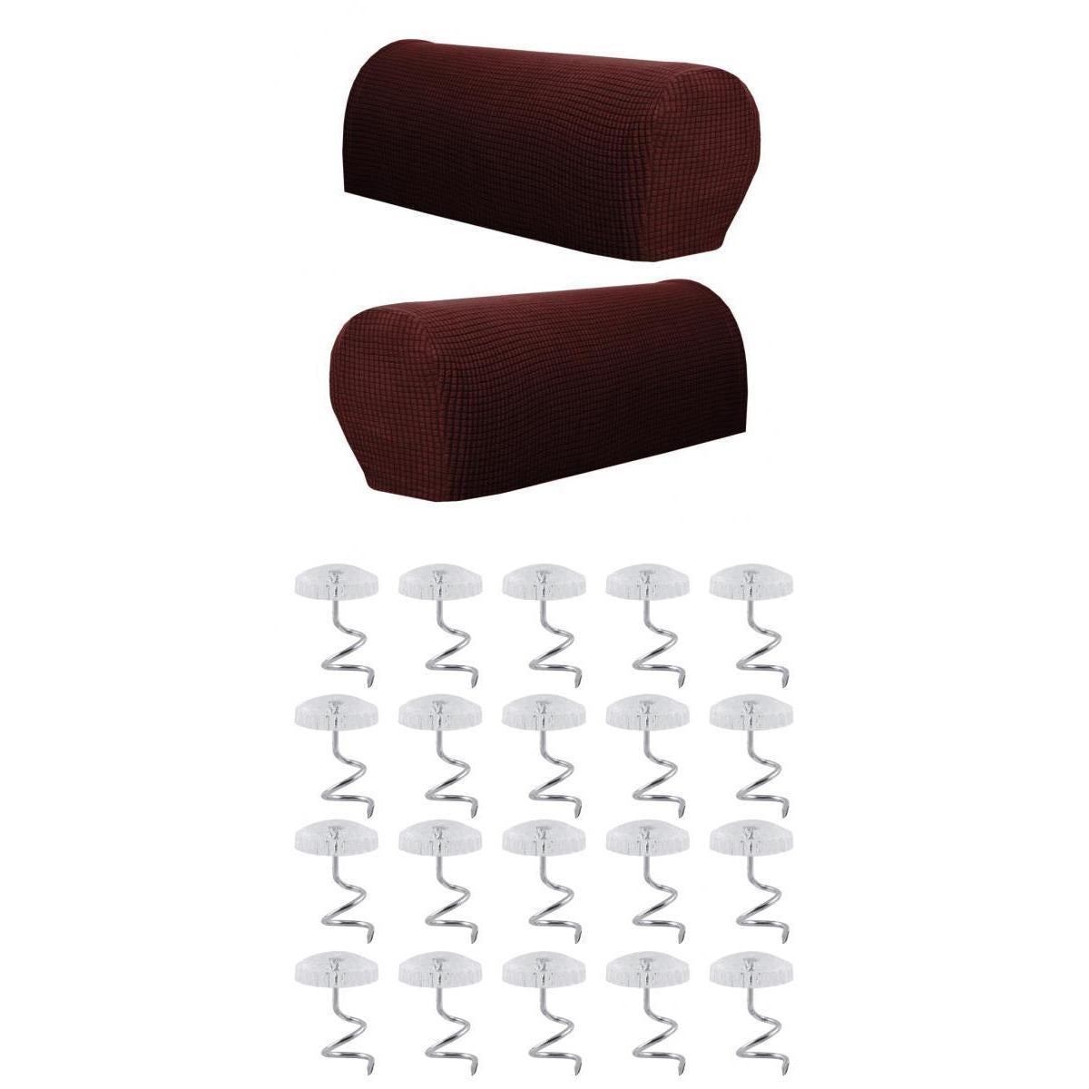 1 Pair Furniture Sofa Armrest Cover Protectors with 20 Twist Pins Dark Brown