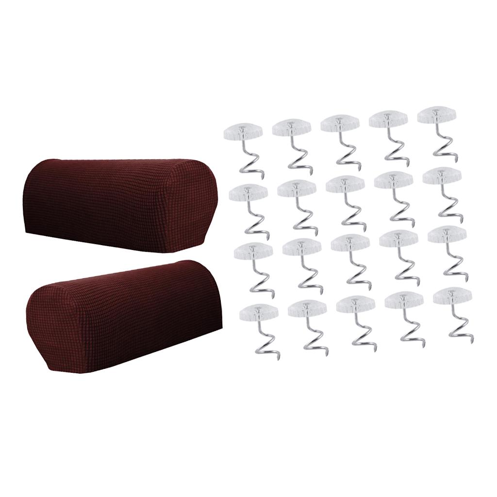 1 Pair Furniture Sofa Armrest Cover Protectors with 20 Twist Pins Dark Brown