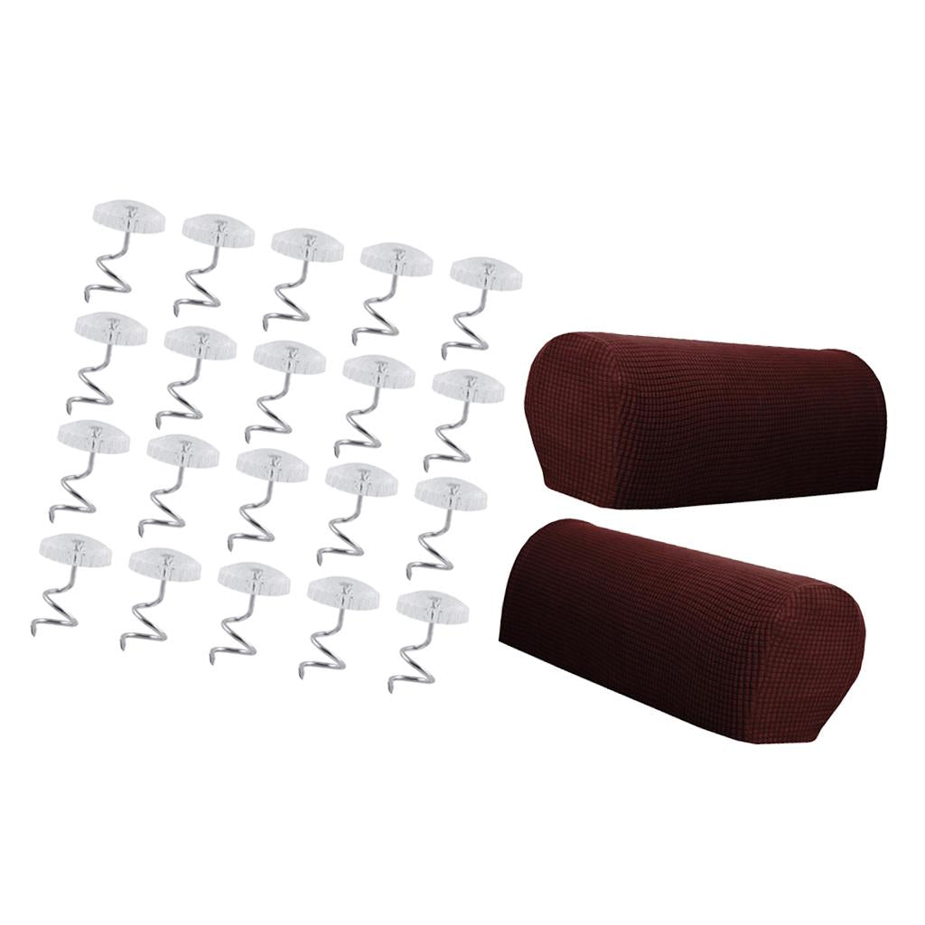 1 Pair Furniture Sofa Armrest Cover Protectors with 20 Twist Pins Dark Brown
