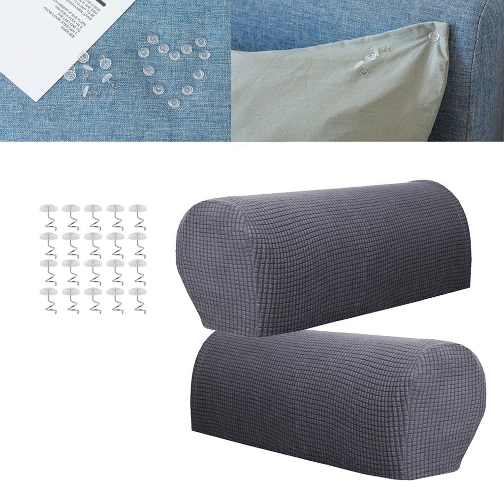 1 Pair Furniture Sofa Armrest Covers Protectors with 20 Twist Pins Gray