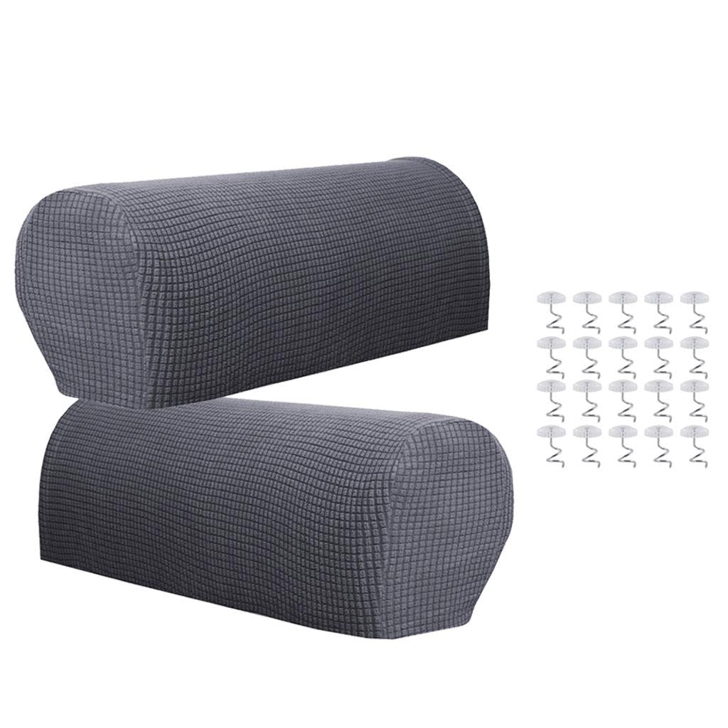 1 Pair Furniture Sofa Armrest Covers Protectors with 20 Twist Pins Gray