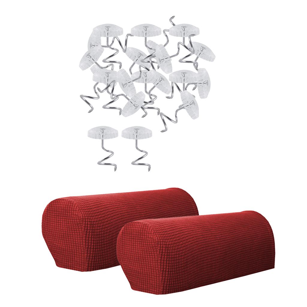 1 Pair Furniture Sofa Armrest Covers Protectors with 20 Twist Pins Burgundy