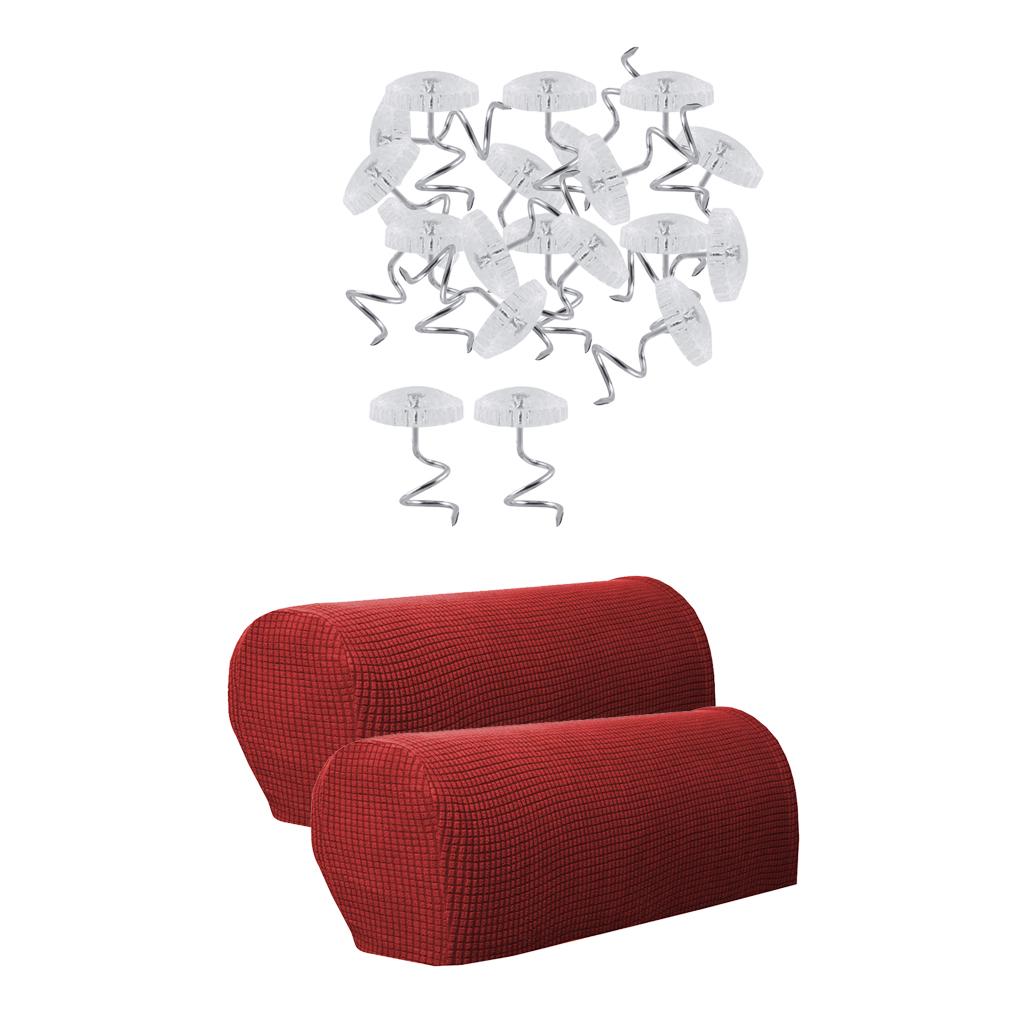 1 Pair Furniture Sofa Armrest Covers Protectors with 20 Twist Pins Burgundy