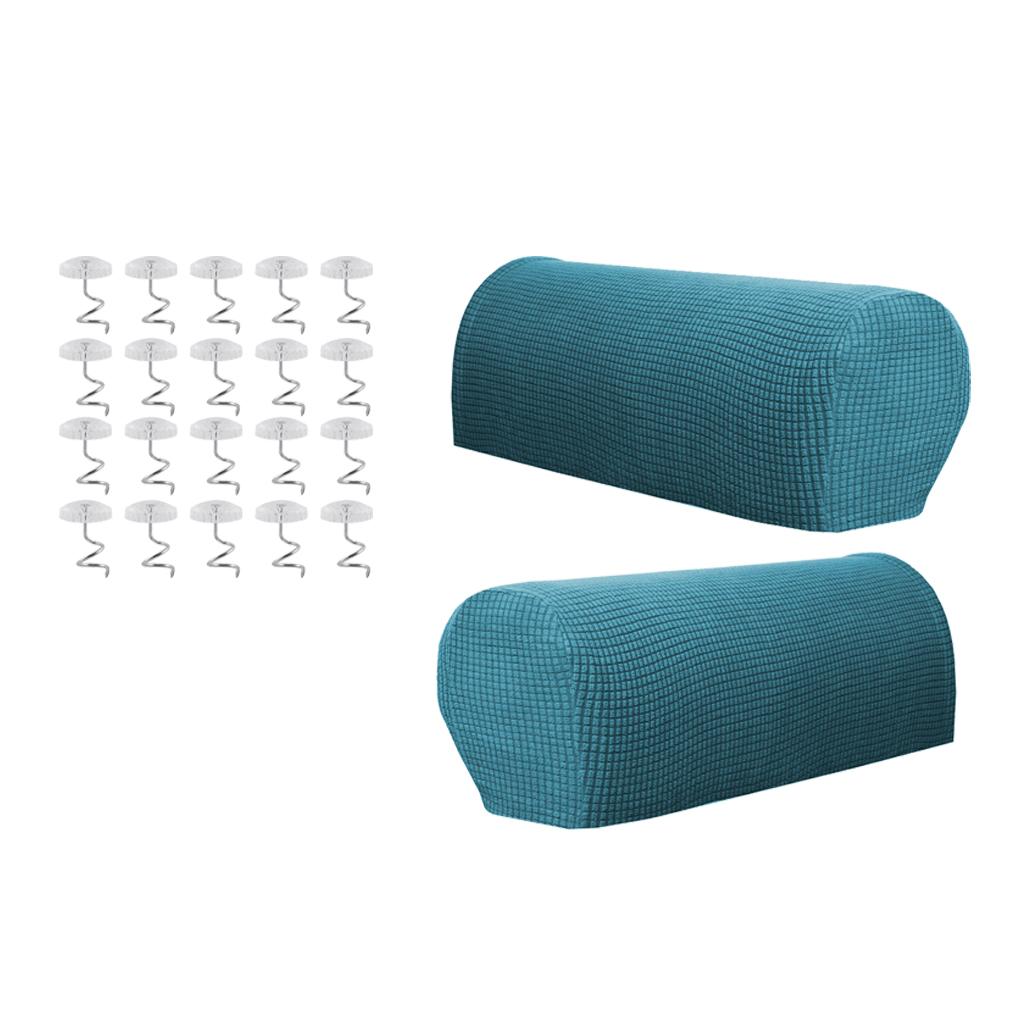 1 Pair Furniture Sofa Armrest Covers Protector with 20 Twist Pins Dark Green