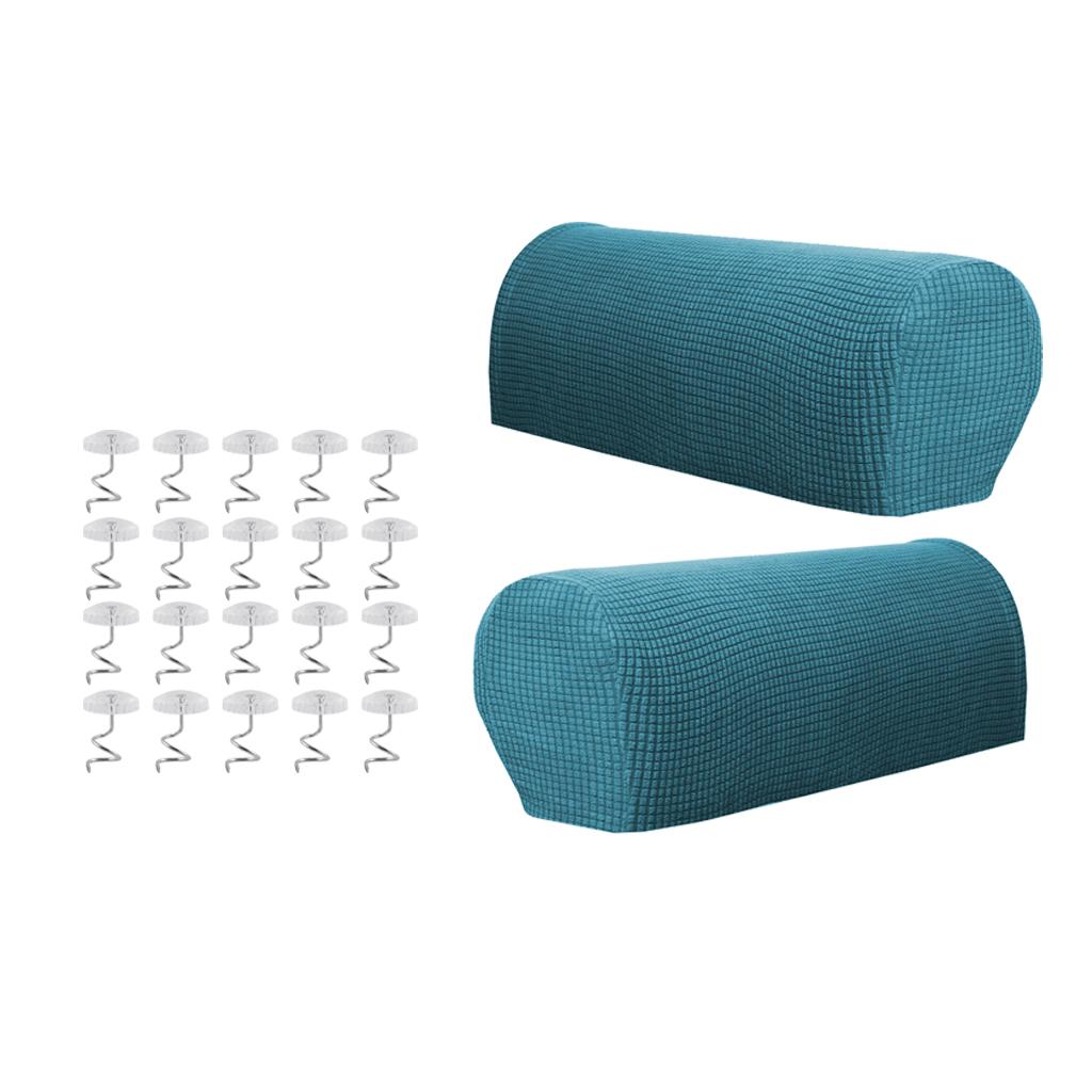 1 Pair Furniture Sofa Armrest Covers Protector with 20 Twist Pins Dark Green