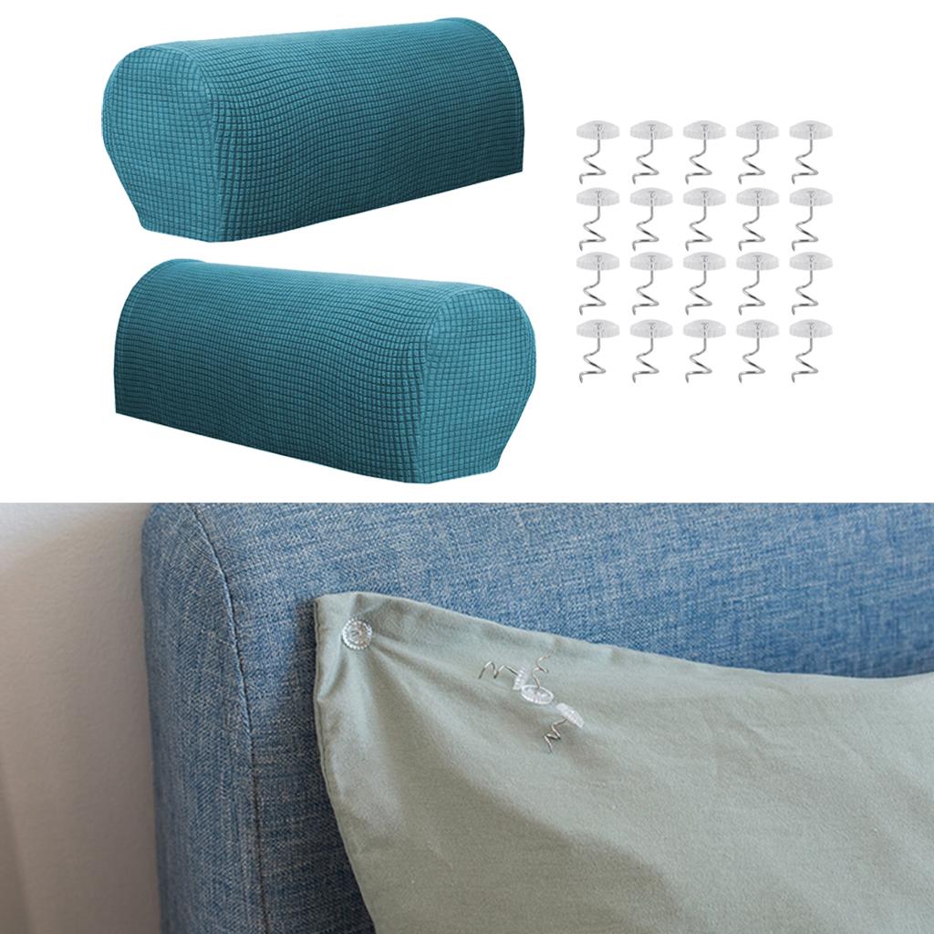 1 Pair Furniture Sofa Armrest Covers Protector with 20 Twist Pins Dark Green