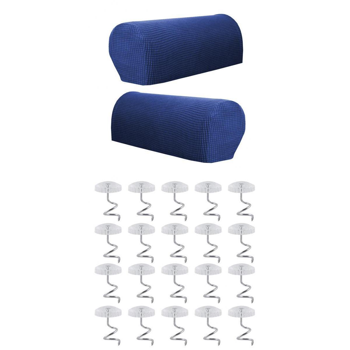 1 Pair Furniture Sofa Armrest Covers Protector with 20 Twist Pins Dark Blue
