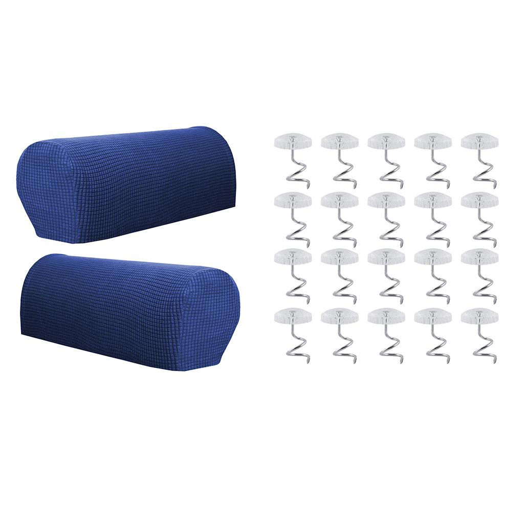 1 Pair Furniture Sofa Armrest Covers Protector with 20 Twist Pins Dark Blue