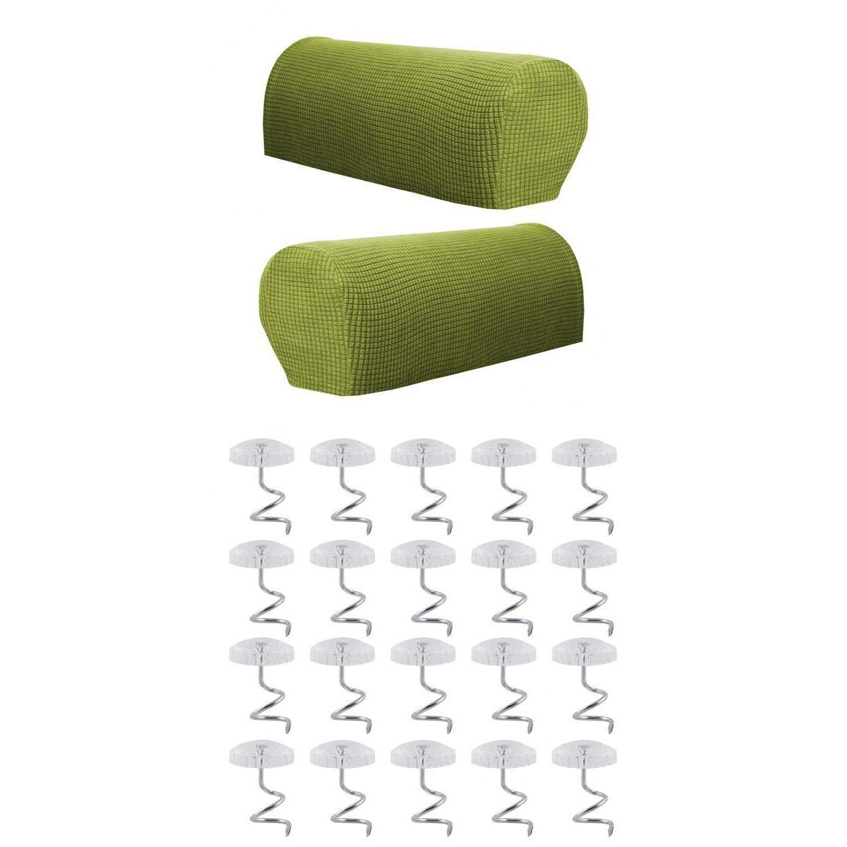 1 Pair Furniture Sofa Armrest Covers Protector with 20 Twist Pins Green