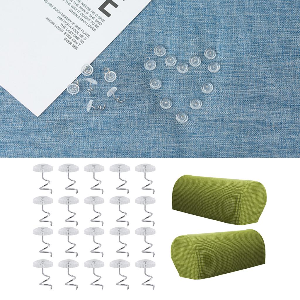 1 Pair Furniture Sofa Armrest Covers Protector with 20 Twist Pins Green