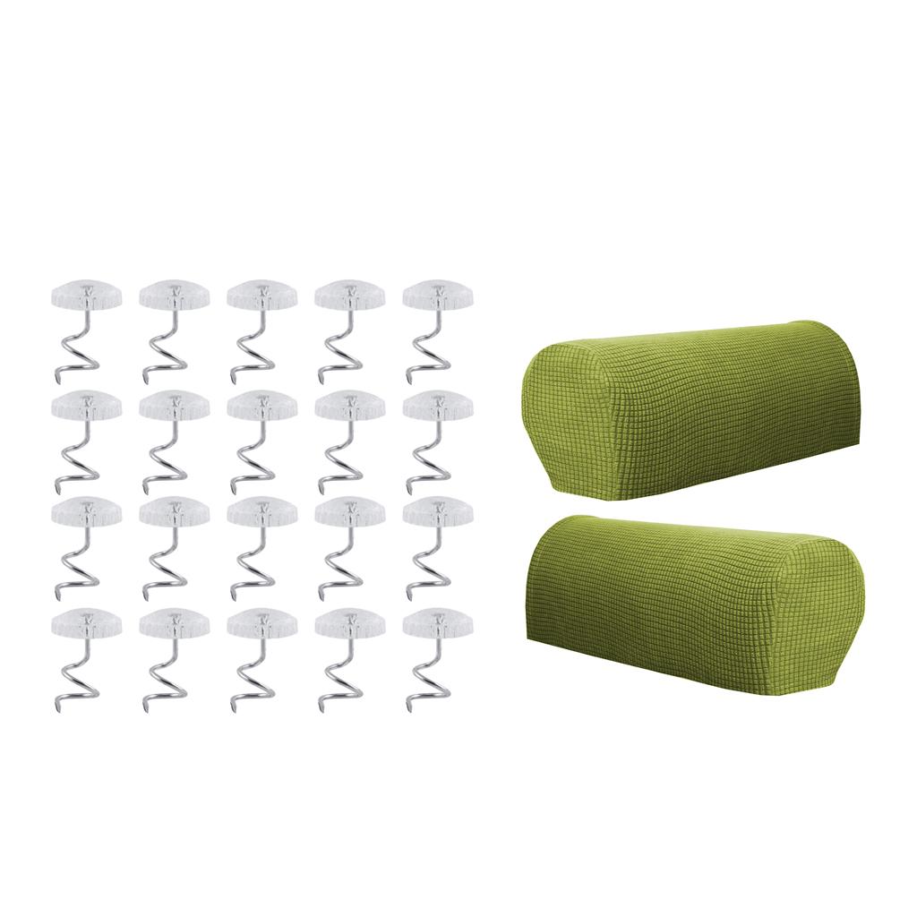 1 Pair Furniture Sofa Armrest Covers Protector with 20 Twist Pins Green