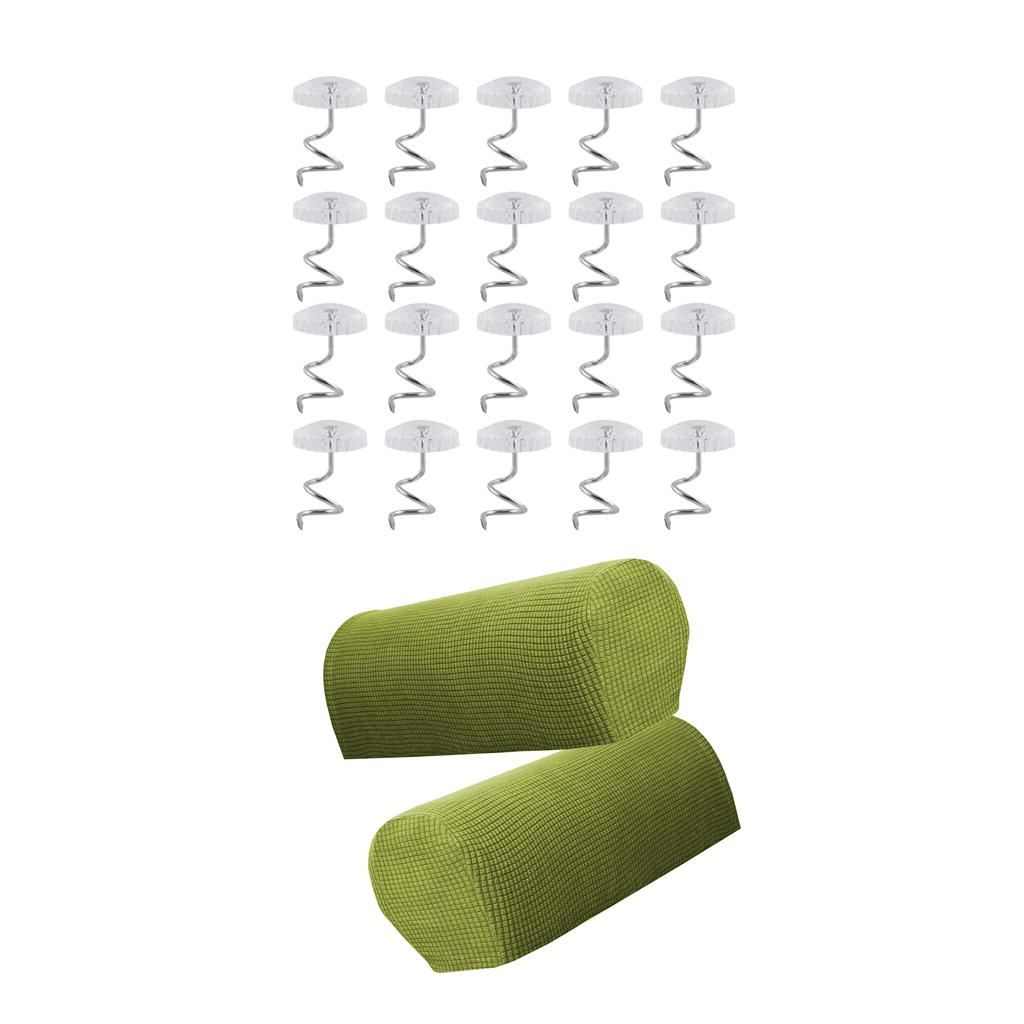 1 Pair Furniture Sofa Armrest Covers Protector with 20 Twist Pins Green