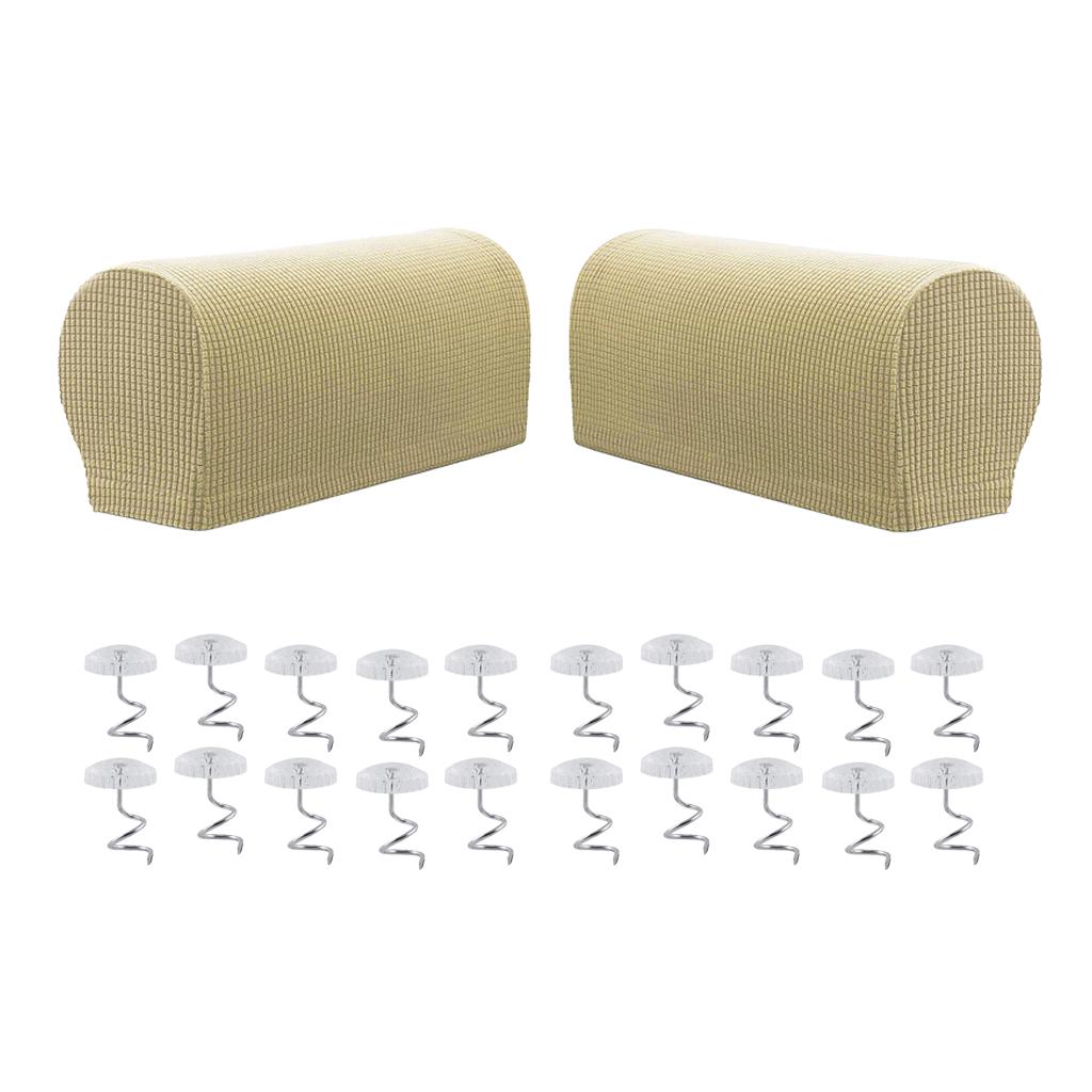 1 Pair Furniture Sofa Armrest Covers Protector with 20 Twist Pins Beige