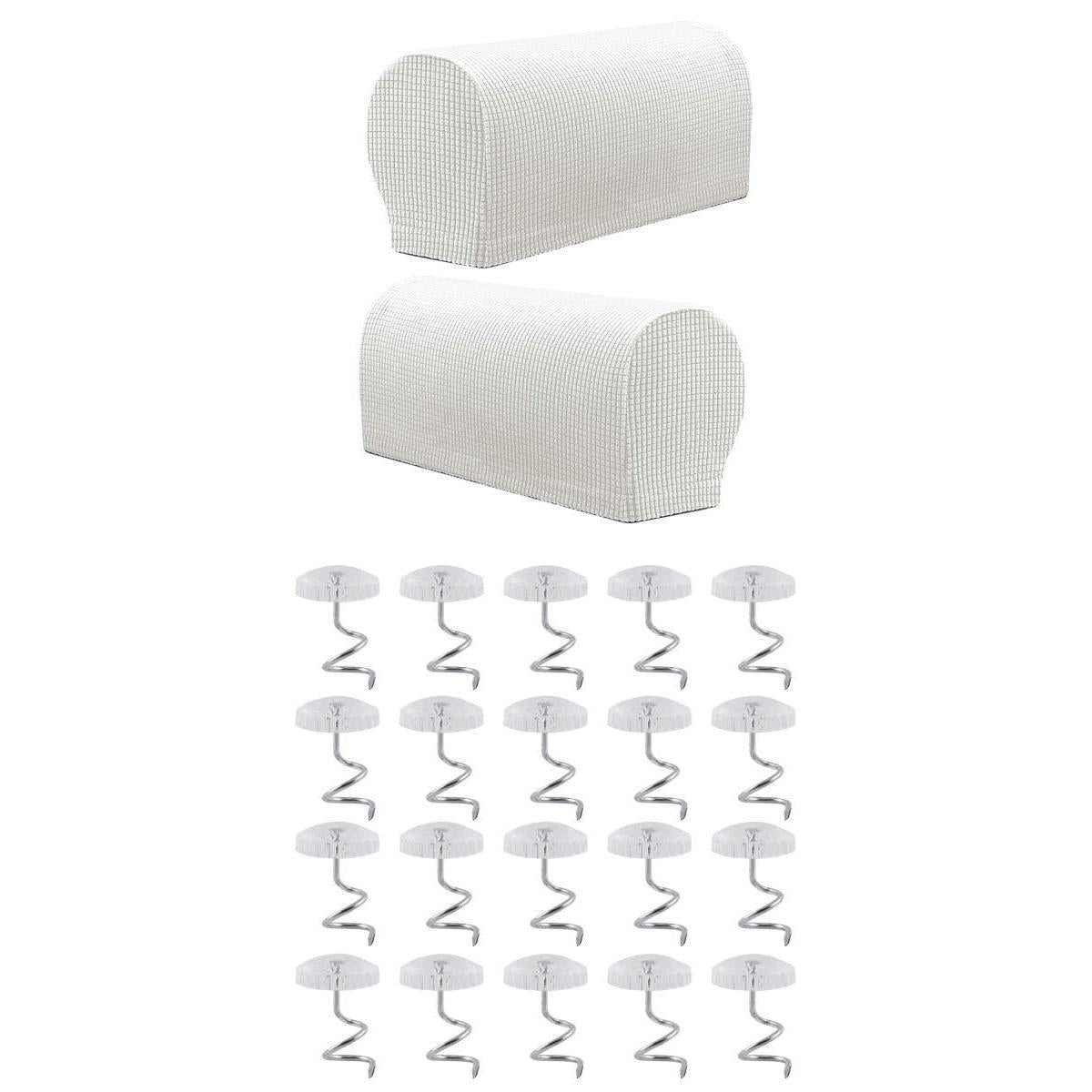 1 Pair Furniture Sofa Armrest Covers Protector with 20 Twist Pins White
