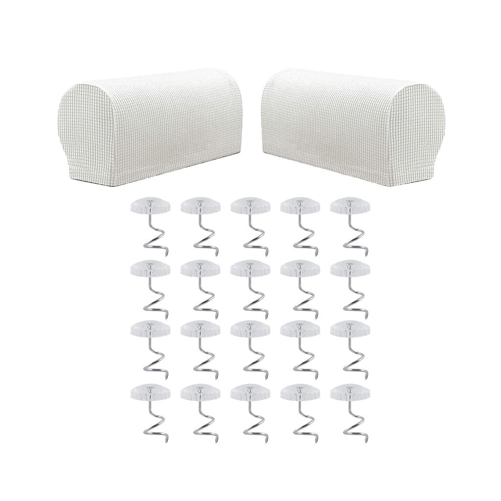 1 Pair Furniture Sofa Armrest Covers Protector with 20 Twist Pins White