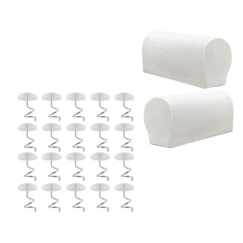 1 Pair Furniture Sofa Armrest Covers Protector with 20 Twist Pins White