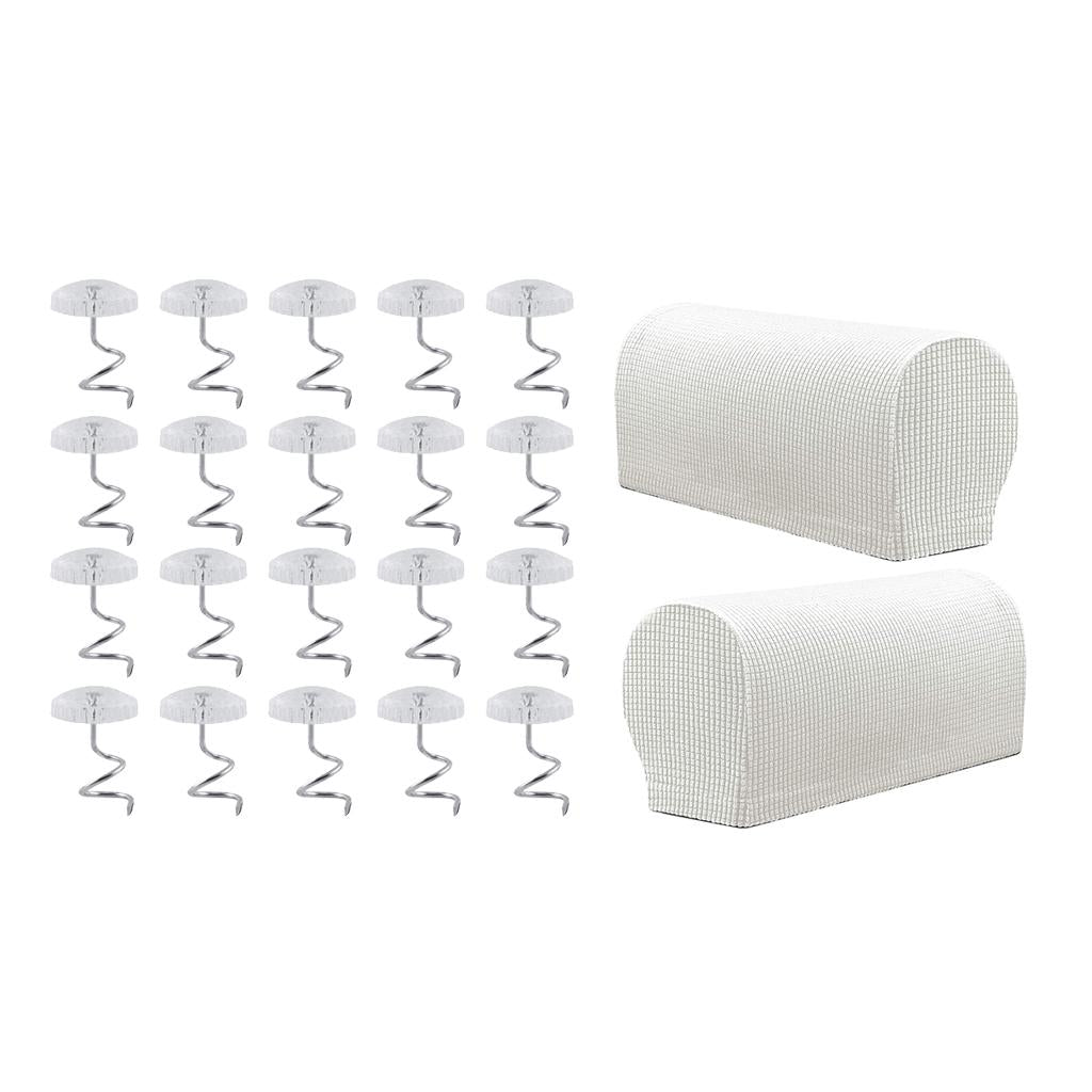 1 Pair Furniture Sofa Armrest Covers Protector with 20 Twist Pins White