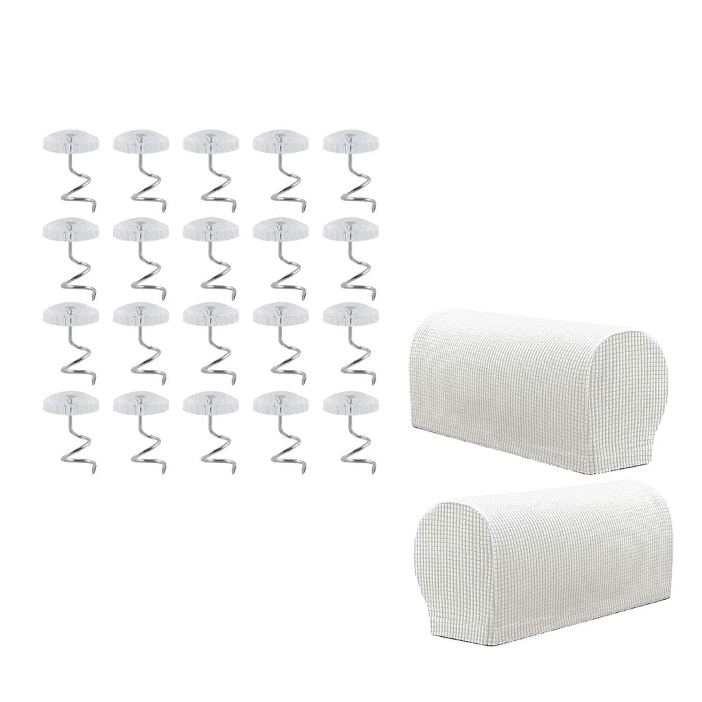 1 Pair Furniture Sofa Armrest Covers Protector with 20 Twist Pins White