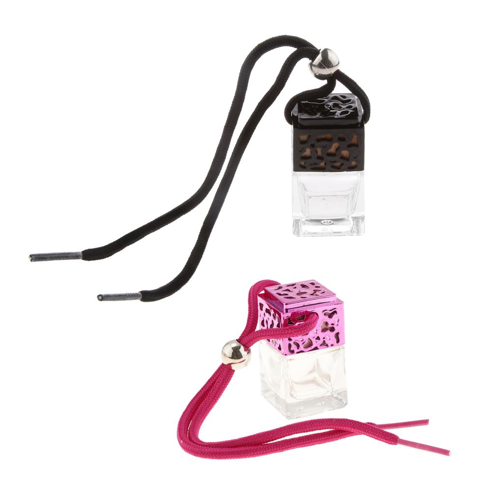 2pcs Charm Empty Glass Perfume Bottle Pendant for Car Hanging Decor Square