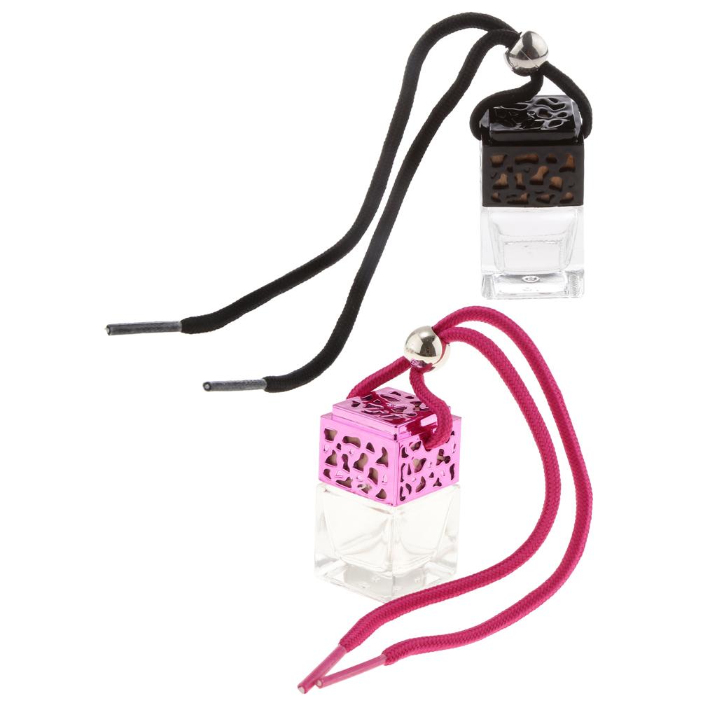 2pcs Charm Empty Glass Perfume Bottle Pendant for Car Hanging Decor Square