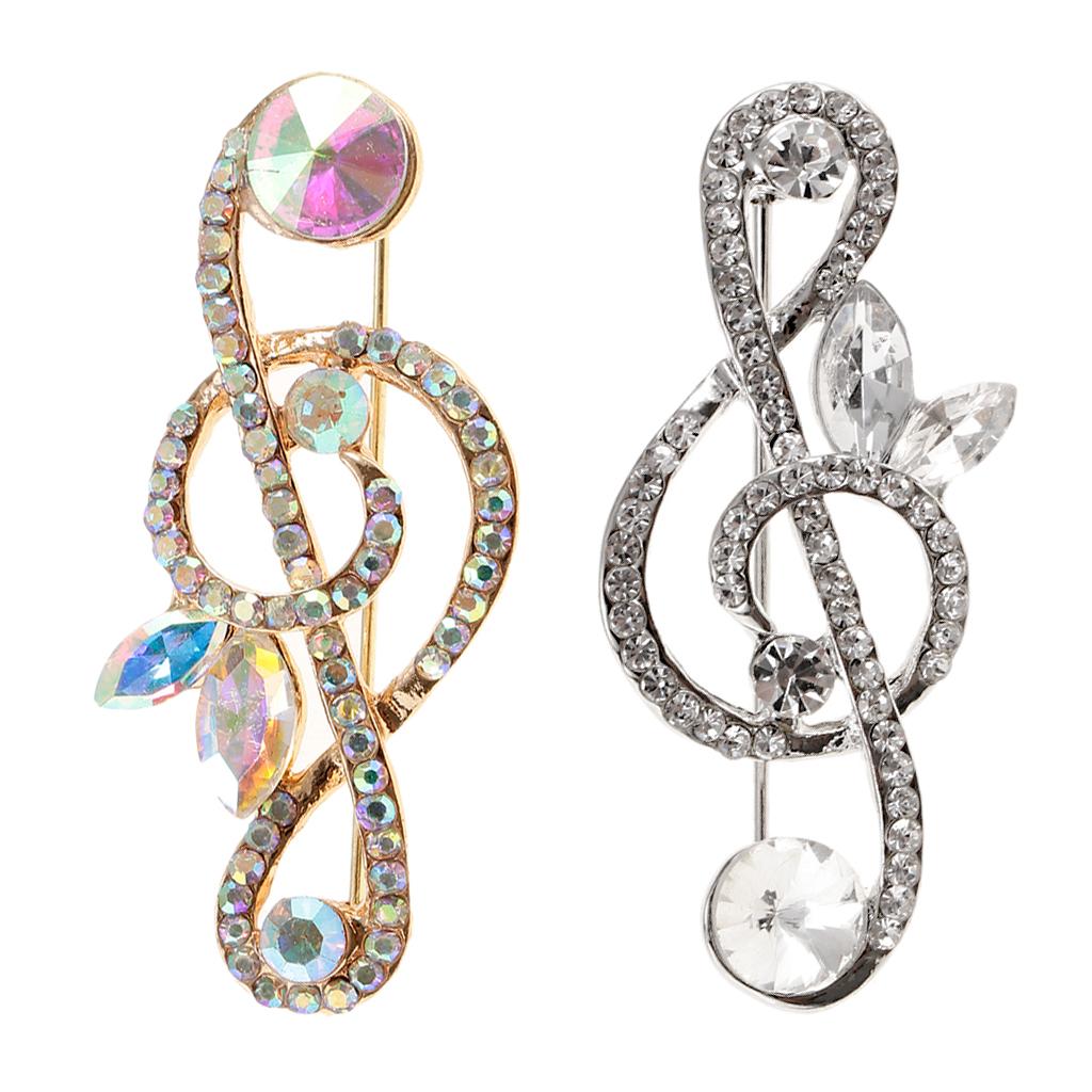 2pcs Crystal Rhinestones Brooch Music Note Breastpin Hat Pin For Men Women