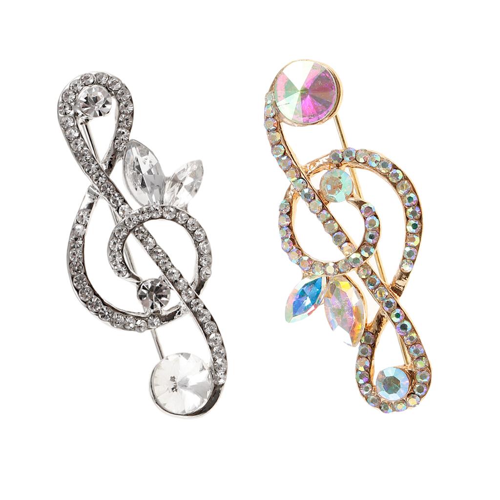 2pcs Crystal Rhinestones Brooch Music Note Breastpin Hat Pin For Men Women
